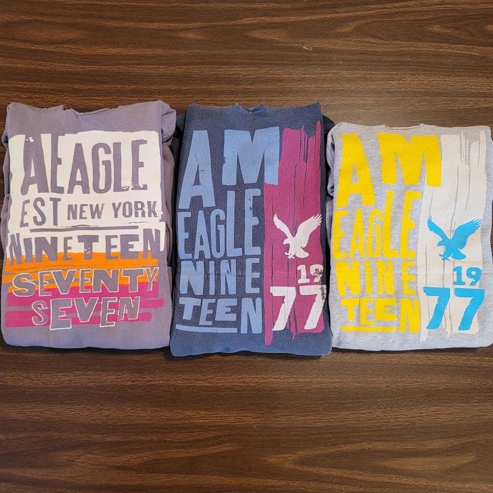Lot of 3 AE 1977 Graphic 3/4 Sleeve Hoodies